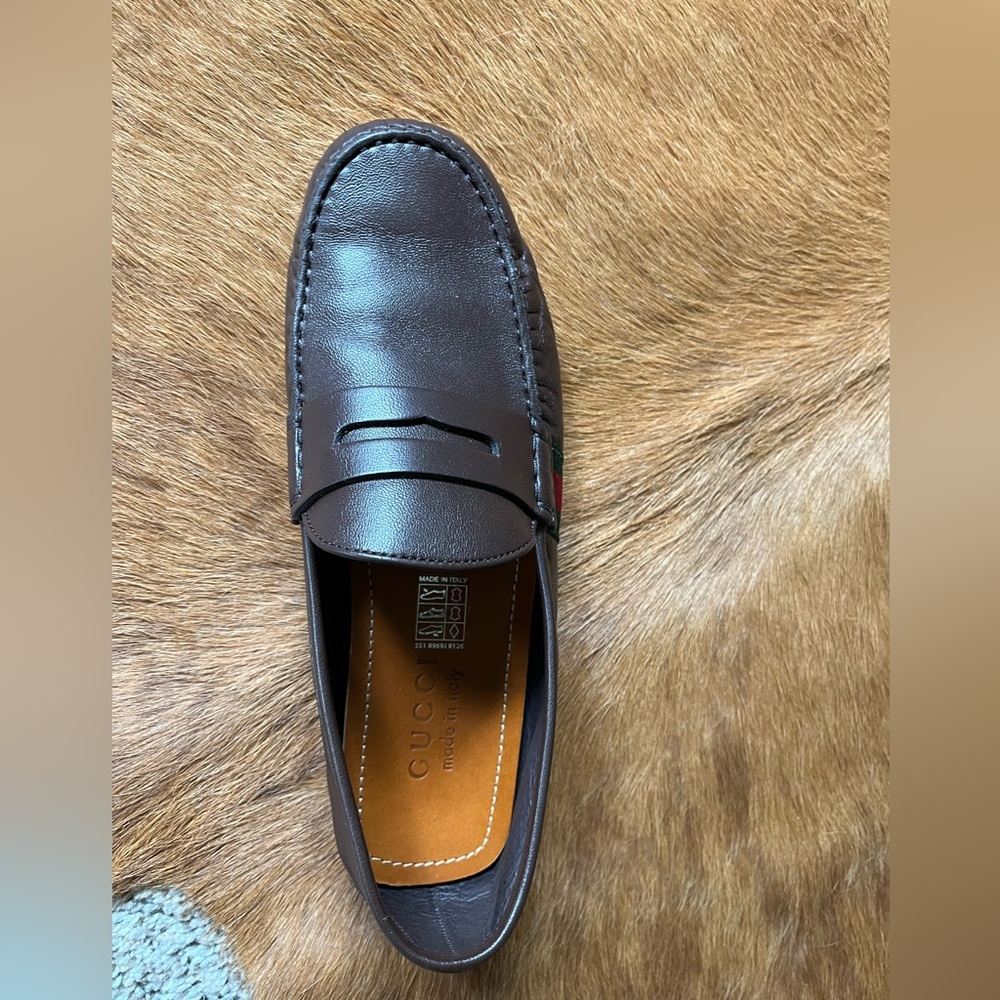 Gucci Driving Shoe (WORN ONCE). Chocolate with Gucci Grosgain on side of vamp
